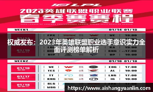 权威发布：2023年英雄联盟职业选手意识实力全面评测榜单解析